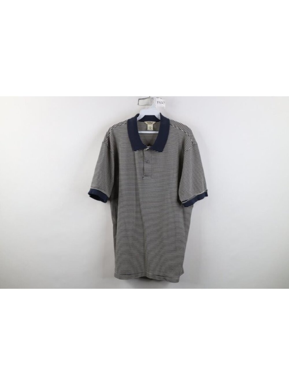 Vintage LL Bean Thermal Knit Collared Golf Polo Shirt Mens Size L Striped Faded